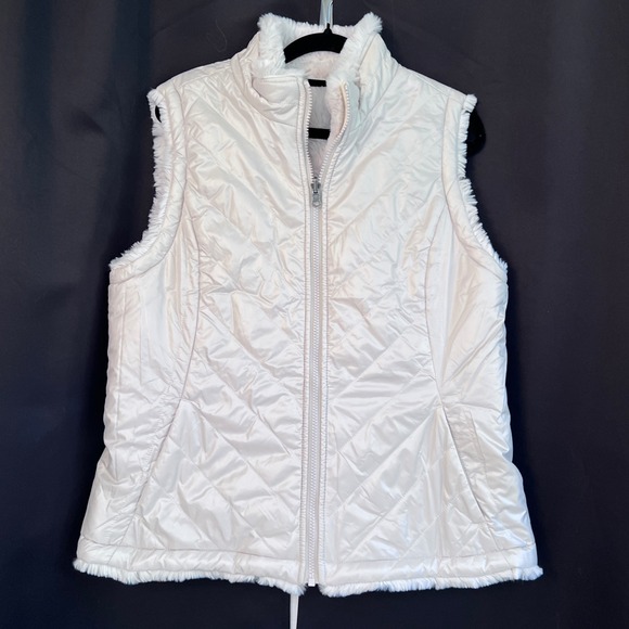 Nicole‎ Miller Elegant Faux Fur Cream Reversible Vest Sleeveless Pockets Large - Picture 9 of 10